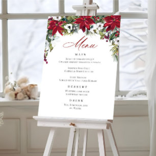 Elegant Red Poinsettia Christmas Wedding Menu Poster