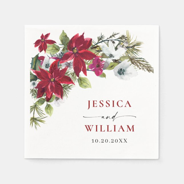 Elegant Red Poinsettia Christmas Wedding Napkin (Front)