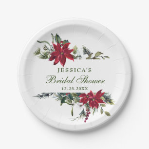 Elegant Red Poinsettia Christmas Wedding Paper Plate