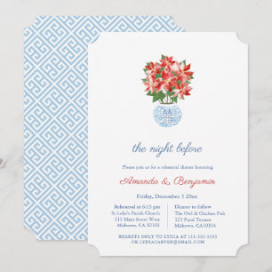 Elegant Red Poinsettia Christmas Wedding Rehearsal Invitation