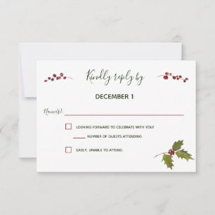 Elegant Red Poinsettia Christmas Wedding RSVP