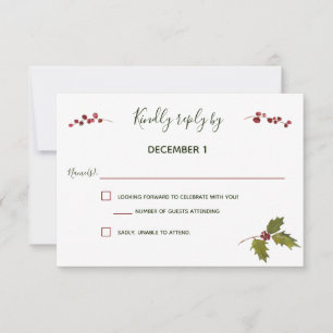 Elegant Red Poinsettia Christmas Wedding RSVP Card