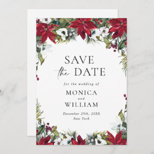 Elegant Red Poinsettia Christmas Wedding Save The Date