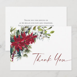 Elegant Red Poinsettia Christmas Wedding Winter Thank You Card