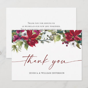 Elegant Red Poinsettia Christmas Wedding Winter Thank You Card
