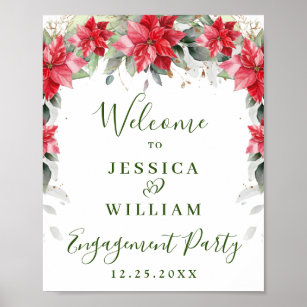 Elegant Red Poinsettia ENGAGEMENT PARTY Welcome Poster