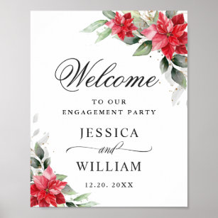 Elegant Red Poinsettia ENGAGEMENT PARTY Welcome Poster