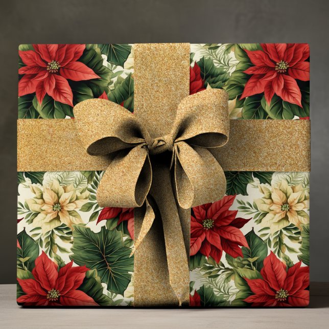 Elegant Red Poinsettia Floral Christmas Holiday Wrapping Paper (Creator Uploaded)