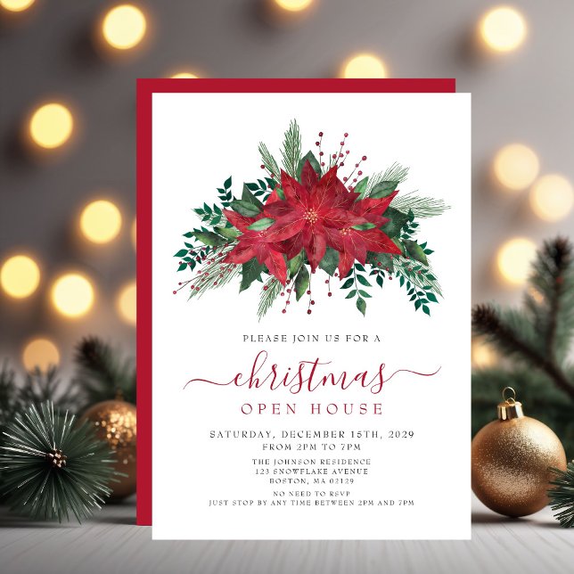 Elegant Red Poinsettia Floral Christmas Open House Invitation (Elegant Red Poinsettia Floral Christmas Open House Invitation
)