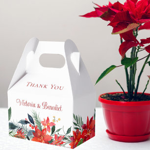 Elegant Red Poinsettia Floral Christmas Wedding Favour Box