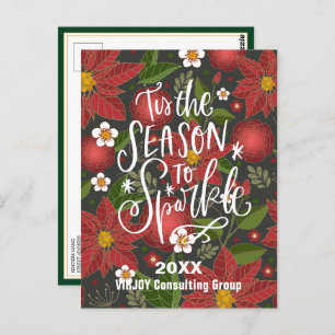 Elegant Red Poinsettia Floral Greenery Business Postcard