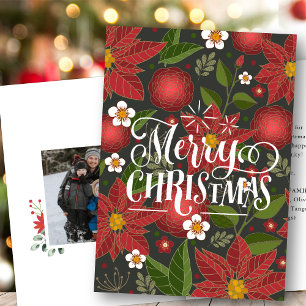 Elegant Red Poinsettia Floral Modern Script Holiday Card