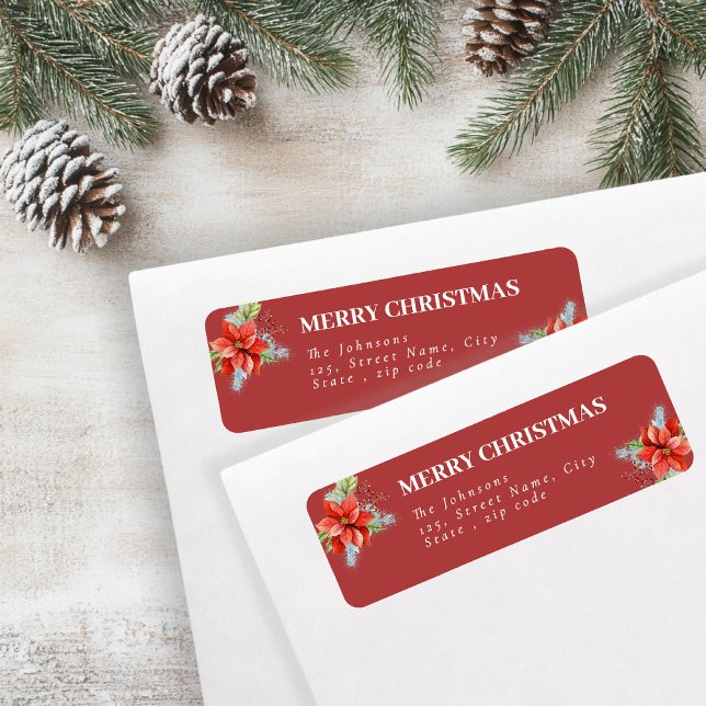 Elegant Red Poinsettia Holiday Return Address Return Address Label (Creator Uploaded)