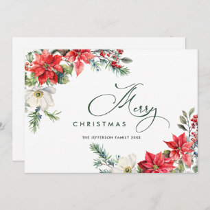 Elegant Red Poinsettia Merry Christmas Greeting Holiday Card