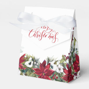Elegant Red Poinsettia Merry Christmas Holiday Favour Box