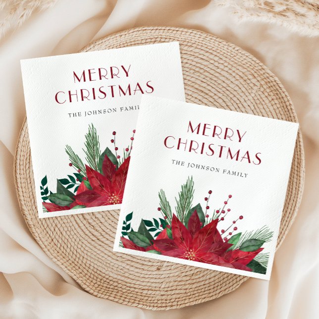 Elegant Red Poinsettia Merry Christmas Napkin (Elegant Red Poinsettia Merry Christmas Napkins)