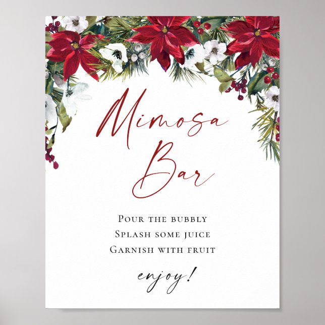 Elegant Red Poinsettia Mimosa Bar Wedding Poster (Front)