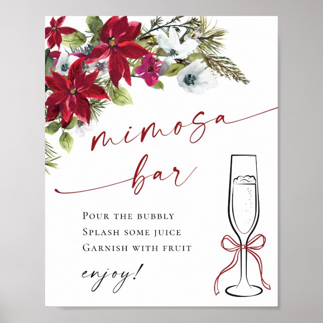 Elegant Red Poinsettia Mimosa Bar Wedding Poster (Front)