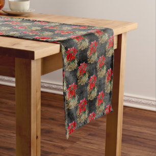 Elegant Red Poinsettia Pattern Christmas Short Table Runner