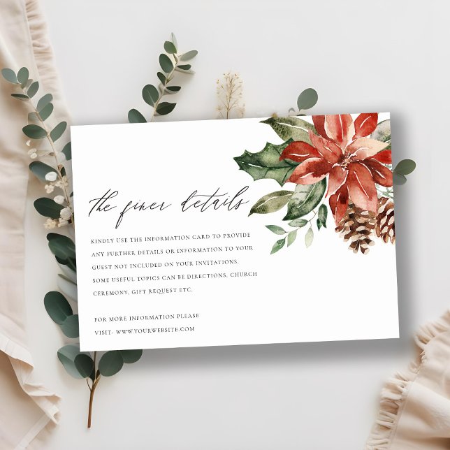 Elegant Red Poinsettia Pine Cone Wedding Details Enclosure Card (Creator Uploaded)