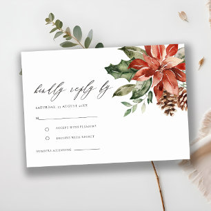 Elegant Red Poinsettia Pine Cone Wedding RSVP Enclosure Card