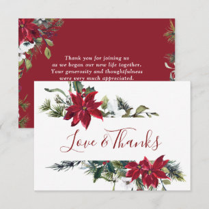 Elegant Red Poinsettia Pine Fir Watercolor Thank You Card