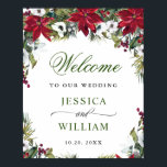 Elegant Red Poinsettia Pine Fur Wedding Welcome Poster<br><div class="desc">Elegant Red Poinsettia Pine Fur Wedding Welcome Poster.</div>