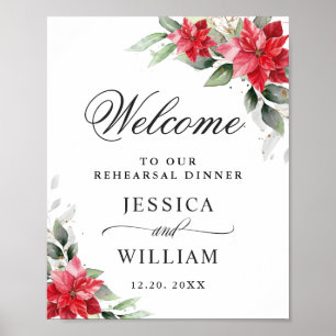 Elegant Red Poinsettia REHEARSAL DINNER Welcome Poster