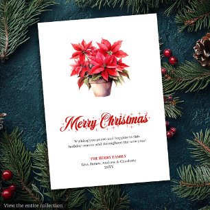 Elegant Red Poinsettia Watercolor Christmas Cards
