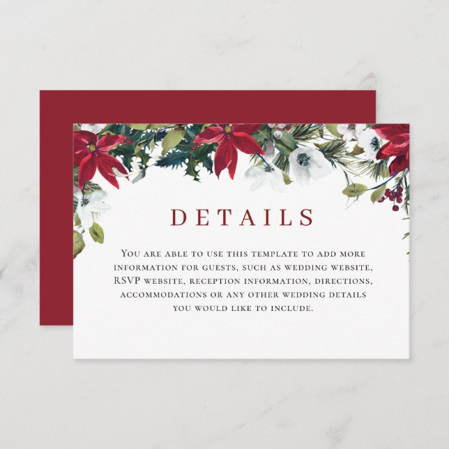 Elegant Red Poinsettia Watercolor Details Enclosure Card (Front/Back)