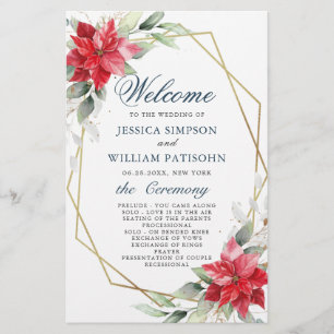 Elegant Red Poinsettia Wedding Ceremony Program