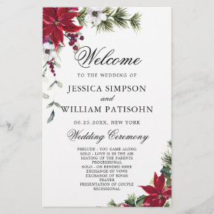 Elegant Red Poinsettia Wedding Ceremony Program