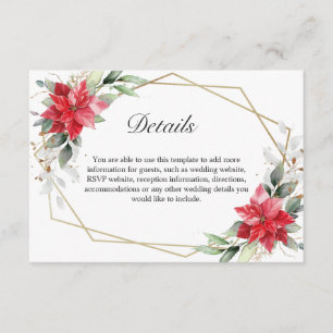 Elegant Red Poinsettia Winter Greenery Details Enclosure Card
