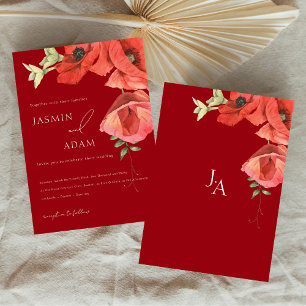 Elegant Red Poppies Floral Wedding Invitation