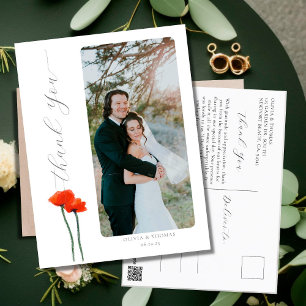 Elegant Red Poppies Modern Wedding Photo Thank You Postcard