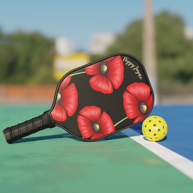 Elegant Red Poppies Personalised Pickleball Paddle (Poppy Pickleball Paddle just for you! Add your name!)