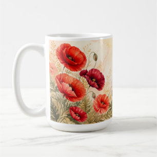 Elegant Red Poppies Watercolor Floral Coffee Mug