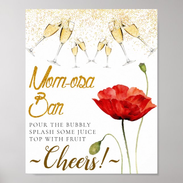 Elegant Red Poppy Baby Shower Mimosa Bar Sign (Front)