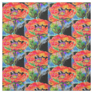 Elegant red poppy classic red floral watercolor  fabric