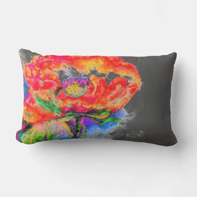 Elegant red poppy classic red floral watercolor  lumbar cushion (Front)