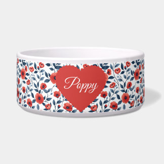Elegant  Red Poppy Flower Personalized Pet Bowl