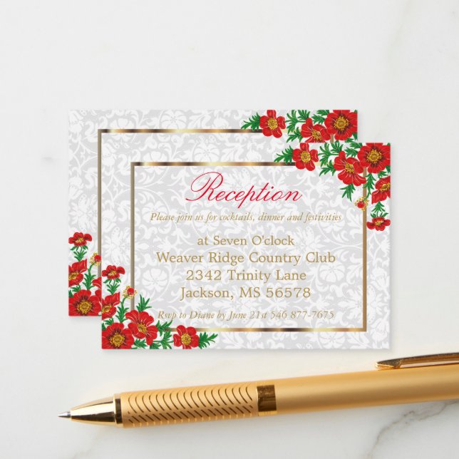 Elegant Red Poppy Flowers  Enclosure Card (Front/Back In Situ)