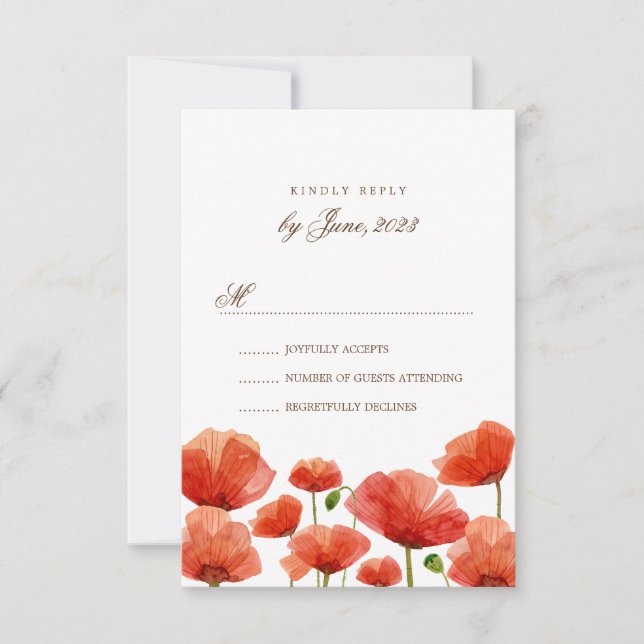 Elegant Red Poppy Flowers Wedding RSVP (Front)