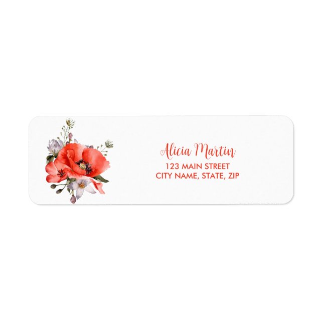 Elegant Red Poppy Greenery Return Address Label (Front)