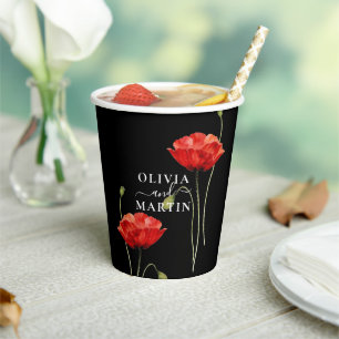Elegant Red Poppy Wedding Paper Cups