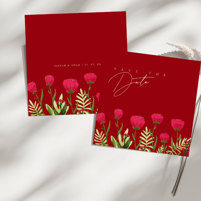 Elegant Red Poppy Wildflowers Wedding Save The Date (Red Poppy Wildflowers Wedding Save The Date)