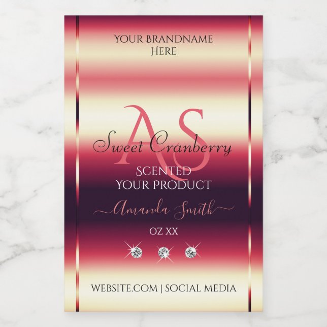 Elegant Red Product Labels Diamonds and Initials (Single Label)