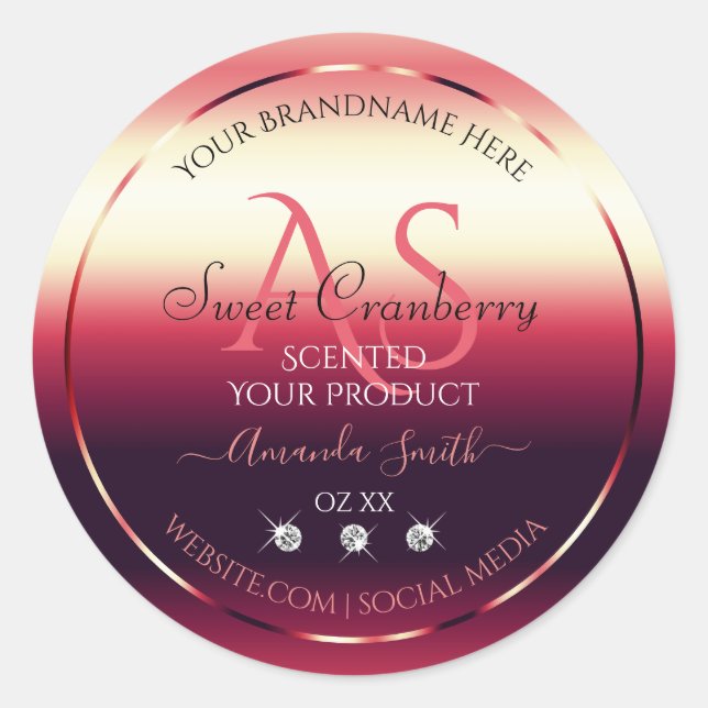 Elegant Red Product Labels Diamonds and Initials (Front)