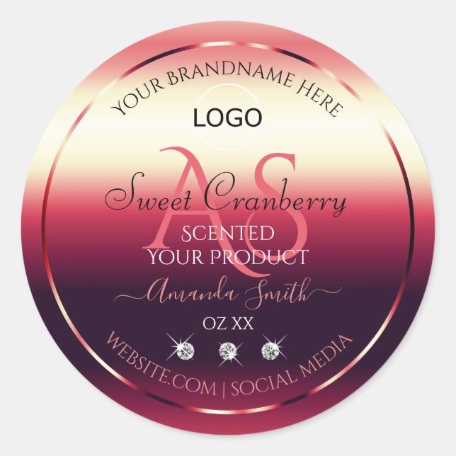 Elegant Red Product Labels Diamonds Initials Logo (Front)