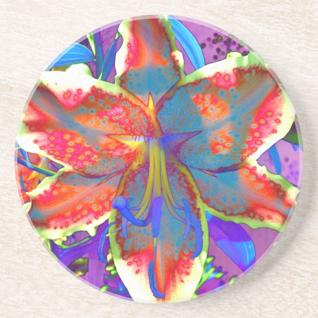 Elegant red purple blue floral  Lily Coaster (Front)